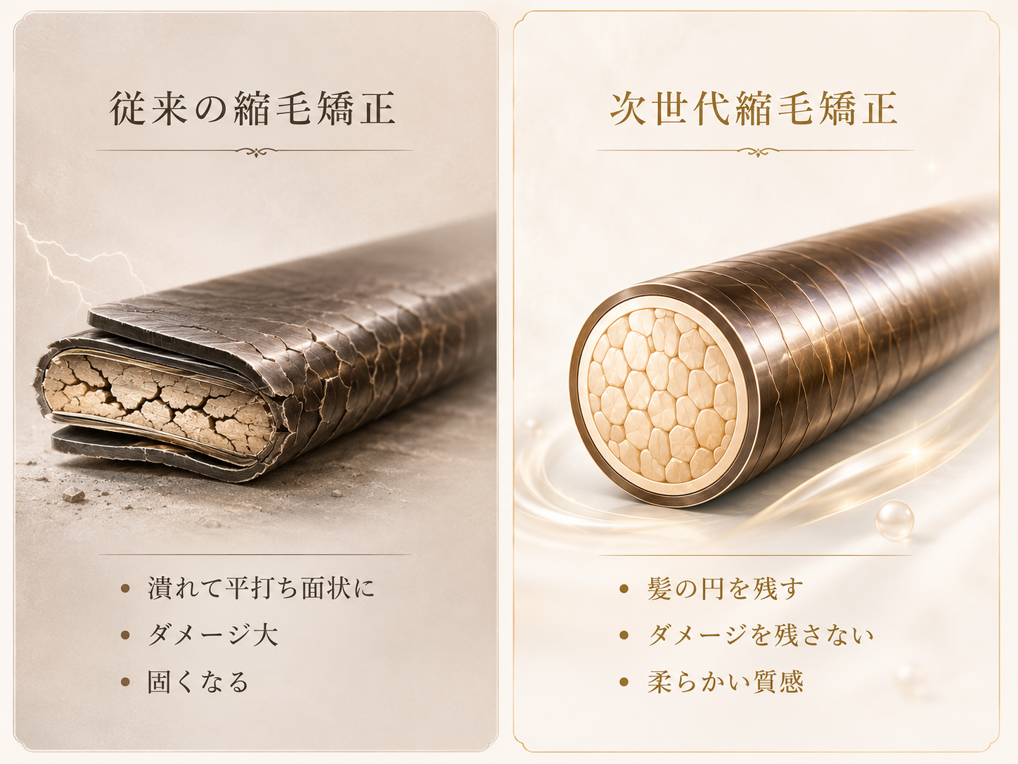 従来の縮毛矯正と次世代縮毛矯正の比較