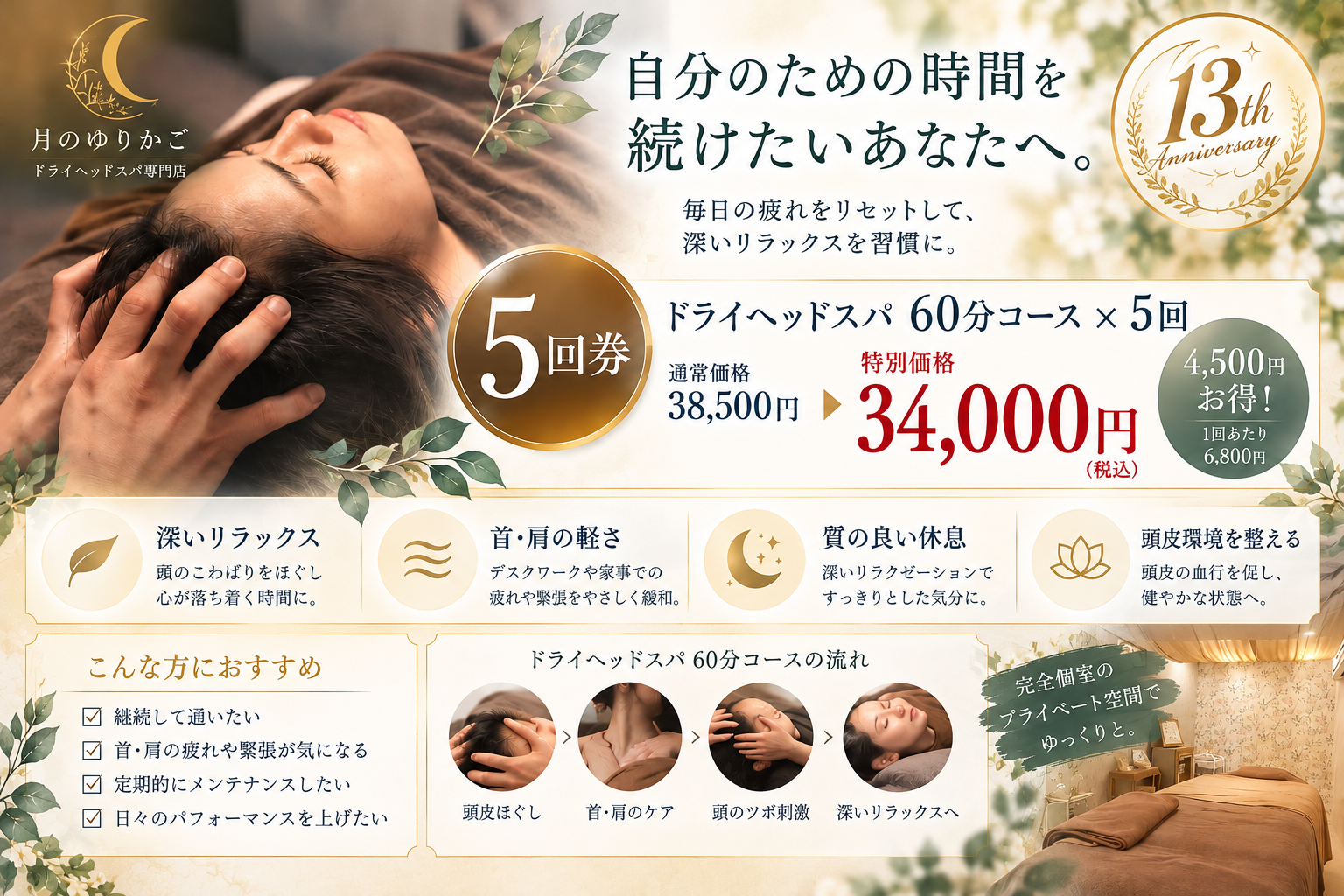 月のゆりかご60分5回券34000円